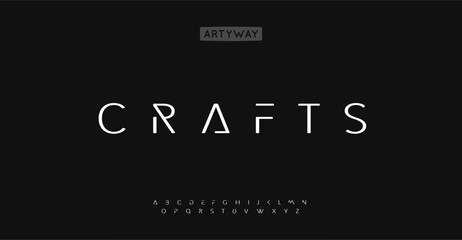 Poster - Innovative minimalist alphabet, sleek geometric letters, clean cosmic font for futuristic lettering, lightweight logo, stylish tech-inspired headline. Vector typeset