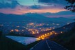 © Сергей Захаров - Solar panel road leading to a lit cityscape at dusk