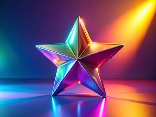 Poster - A Vibrant 3D Star with Glowing Iridescent Finish on a Soft Background Offering Ample Copy Space for Creative Use in Design and Marketing