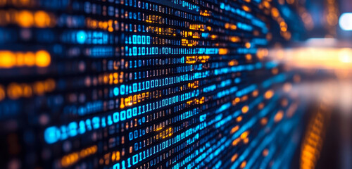 Poster - digital binary data flow with software programming and algorithm concepts
