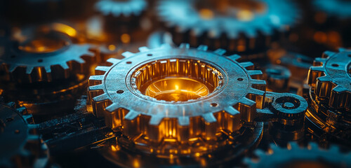 Poster - futuristic gear system for business strategy and technical innovation