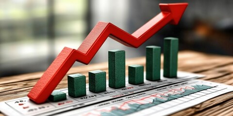 Poster - financial growth visualization with red arrow indicator representing success in business performance