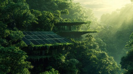 Wall Mural - Green energy graphic showing a lush forest and renewable energy sources.