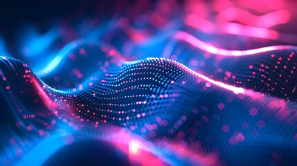 Digital Wave Flow with Particles and Data Points with abstract dots and lines for tech processe , data transfer and encryption, digital archives, sound and graphic presentations, science, education .