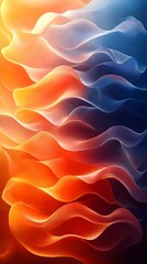 Poster - An abstract composition of fluid waves blending warm shades of orange and cool tones of blue, creating a sense of depth and movement in a harmonious flow.