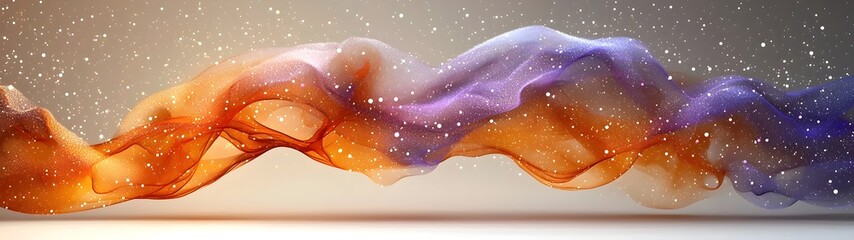 Poster - An abstract wave of vibrant orange and purple hues gracefully flows across the frame, creating a dynamic sense of movement while subtle particles shimmer in the background.