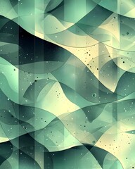 Poster - An abstract design featuring flowing waves in shades of green and soft beige, creating a serene and modern atmosphere with a hint of texture and depth.