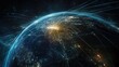 © The prominence - Earth with bright lines connecting cities, symbolizing information flow