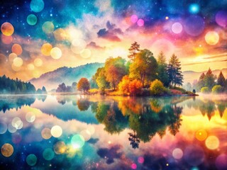 Poster - Enchanting Double Exposure Photography with Watercolor Bokeh Effect Creating a Dreamy Fusion of Nature and Artful Colors for Unique Stock Images