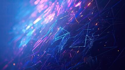 Aufkleber - Abstract Geometric Pattern with Blue and Pink Neon Lights