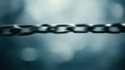 Poster - Close up of metal chain links with blurred background, highlighting texture and evoking strength and resilience in industrial atmosphere.