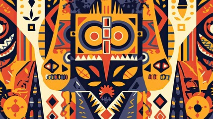 Poster - Abstract Geometric Pattern with Orange, Yellow, and Blue Color Scheme