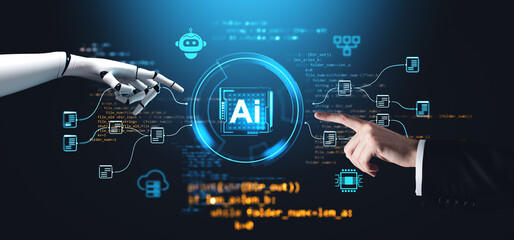 Fototapete - AI and Human Interaction Concept.