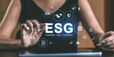 Poster - ESG Concept with Environment, Social, and Governance Icons.