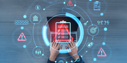 Poster - Digital Risk Management Concept with Overlayed Icons.