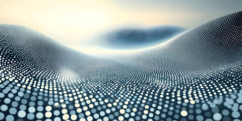 Poster - An abstract landscape featuring rolling hills made up of shimmering dots in soft pastel tones, evoking a sense of tranquility and digital innovation.