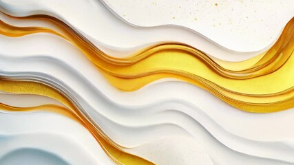 Poster - Elegant abstract design featuring smooth, flowing waves of white and gold, creating a luxurious and modern three-dimensional texture.