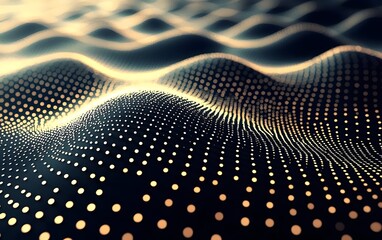 Poster - An abstract representation of golden dots creating wave-like patterns, conveying a sense of depth and movement. The background features a smooth gradient that enhances the ethereal feel.
