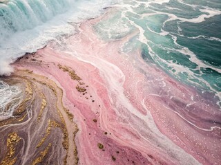 Poster - Mesmerizing Abstract Fluid Art with Glitter and Soft Pink Hues Creating Captivating Textures and Flowing Patterns in a Candid Photography Style