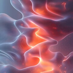 Poster - An abstract wave of fluid, glowing forms in hues of orange and red, creating a mesmerizing visual display that evokes a sense of movement and depth.