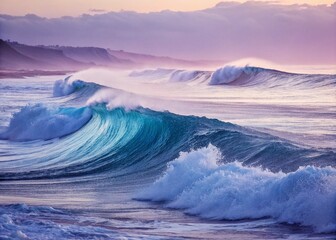 Poster - Serene Abstract Art of Flowing Blue and Purple Waves with Smooth Gradients for a Tranquil and Ethereal Atmosphere in Contemporary Home Decor