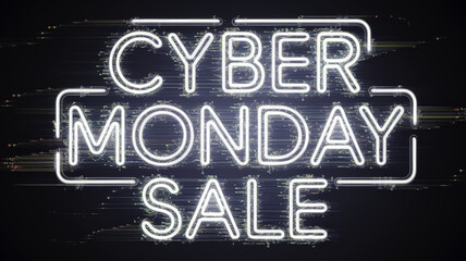 Cyber Monday: Neon sign displaying Cyber Monday Sale with bright glowing letters