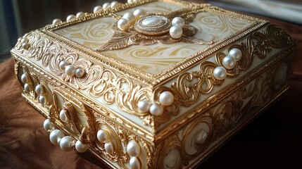Aufkleber - Detailed Jewelry Box with Gold Inlays and Pearls