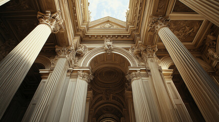 Poster - Dramatic Baroque Architecture with Tall Pillars and Arches