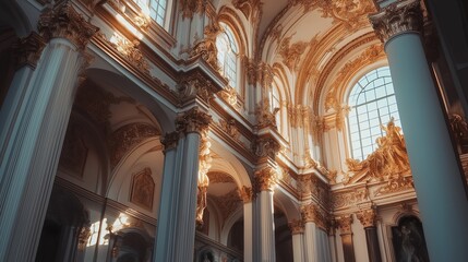 Poster - Dramatic Baroque Architecture with Tall Pillars and Arches