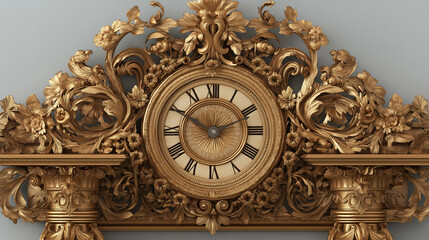 Poster - Golden Ornate Clock with Intricate Filigree Work