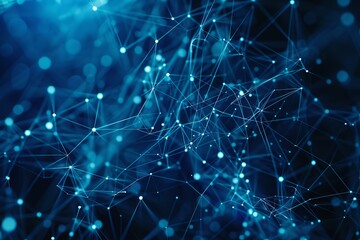 Fototapete - Abstract blue plexus background connecting glowing dots and lines