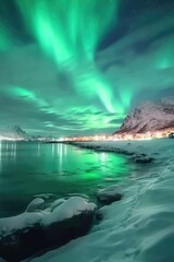 Wall Mural - Aurora borealis over frozen lake