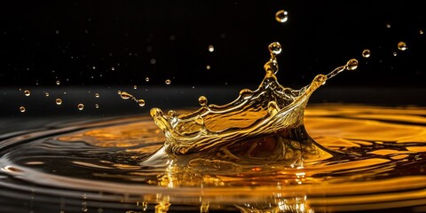 Poster - Stunning Landscape Photography of an Oil Splash on a Golden Black Background, Showcasing Unique Textures and Rich Colors for Abstract Art Enthusiasts and Nature Lovers Alike