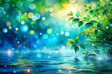 Fototapete - Stunning Watercolor Blends of Blue and Green with Bokeh Effect for Creative Backgrounds and Artistic Projects in Various Applications