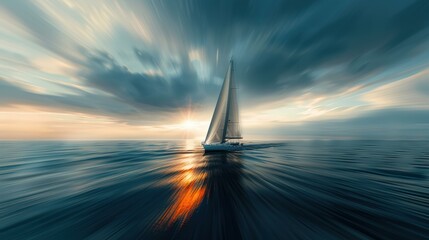 Wall Mural - A sailboat sails across the water at sunset. AI.