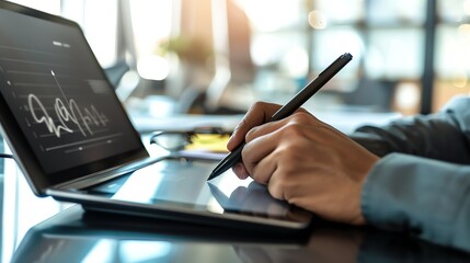Poster - A person's hands drawing on a tablet with a stylus.