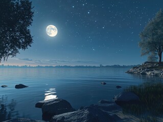 Wall Mural - full moon over calm water