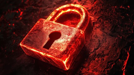 Poster - Illuminated Red Padlock on Dark Stone Surface Representing Security and Protection in a Digital World, Symbolizing Privacy and Data Encryption