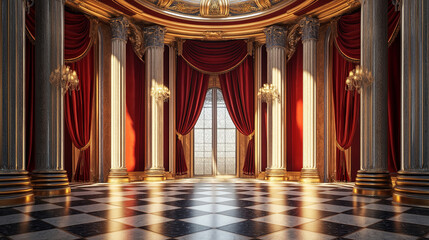 Poster - Grand Art Deco Opera House with Velvet Drapes and Columns