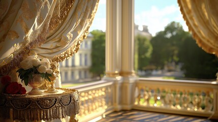 Poster - Luxurious Silk Drapes with Gold Embroidery