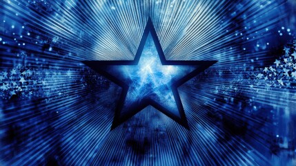 Poster - Abstract blue star design with radiant light effects and dynamic beams creating a vibrant, energetic background suitable for artistic and creative projects.