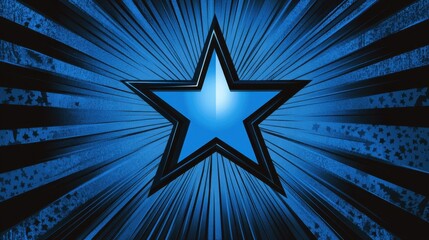Poster - Bright Blue Star with Radiating Lines Against a Dark Background for Creative Projects, Celebrations, and Graphic Design Applications