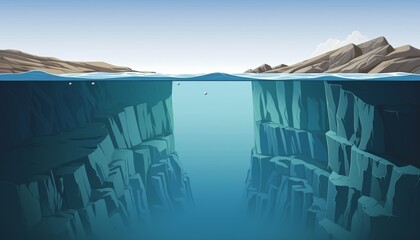 Poster - Simple flat style iceberg illustration with sky blue water and white iceberg design