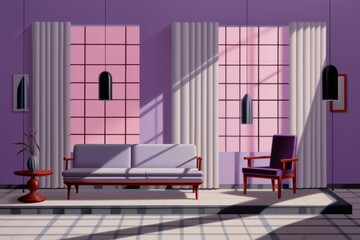 Poster - Minimalist abstract composition of pale purple and lavender shapes emphasizing light and shadow