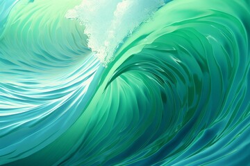 Poster - Abstract emerald green wave design showcasing fluid shapes against a pristine background
