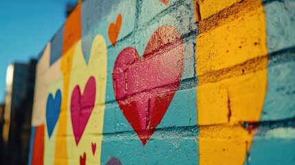 Wall Mural - Colorful Wall with Hearts