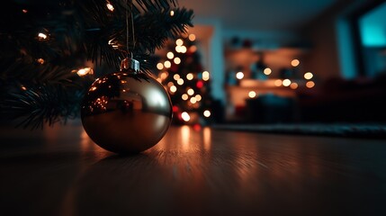 Poster - Elegant Christmas Bauble with Glowing Tree and Festive Home Comforts : Generative AI