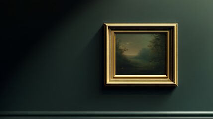 Poster - Framed Landscape Artwork Against Moody Dark Wall in Sophisticated Interior : Generative AI