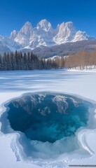 Wall Mural - Frozen Lake and Majestic Alps, Stunning Winter Landscape With Snow Covered Trees and Mountains