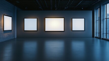 Poster - Minimalist Art Exhibition Showcasing Large Framed Canvases in Modern Museum : Generative AI